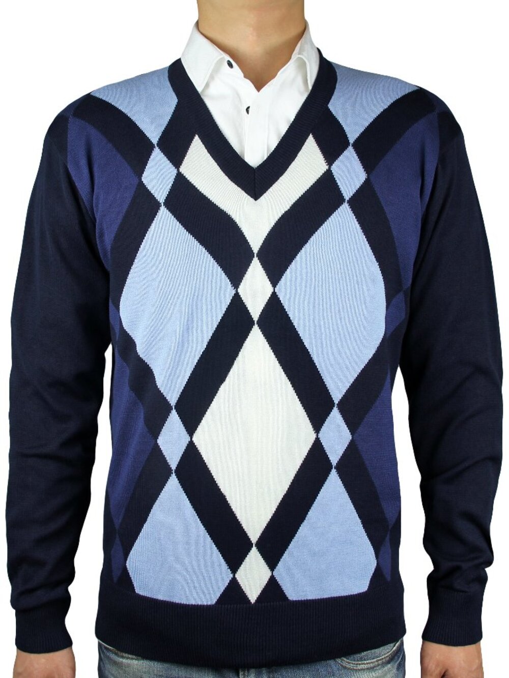 Mens Argyle V Neck L/S Sweater